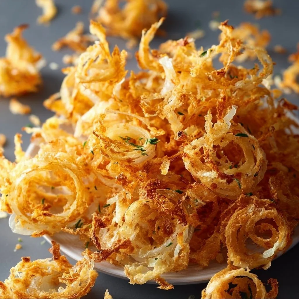 Crispy air fryer onion rings served on a plate