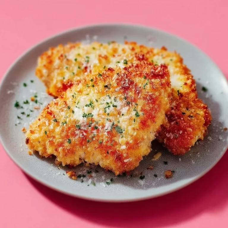 Delicious Air Fryer Parmesan Crusted Chicken served on a plate with herbs.