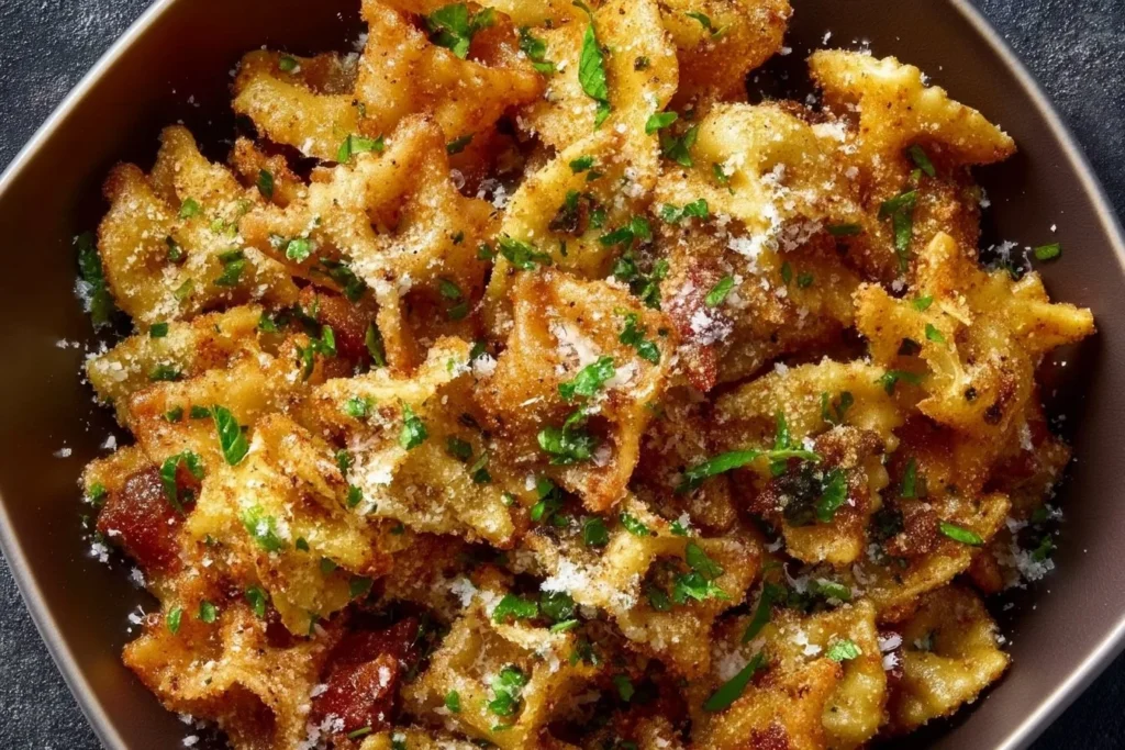 Delicious air fryer pasta chips served in a bowl