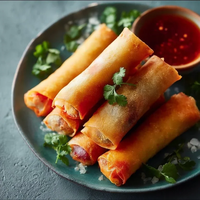 Crispy air fryer spring rolls served on a plate with dipping sauce.