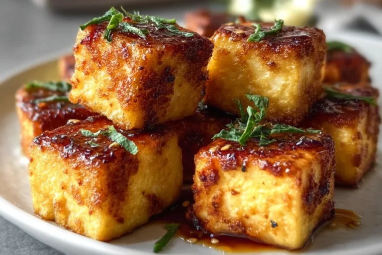 Crispy air fryer tofu bites served in a bowl with dipping sauce.