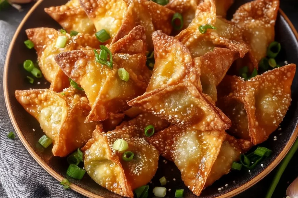 Deliciously crispy air fryer wontons served as an appetizer.