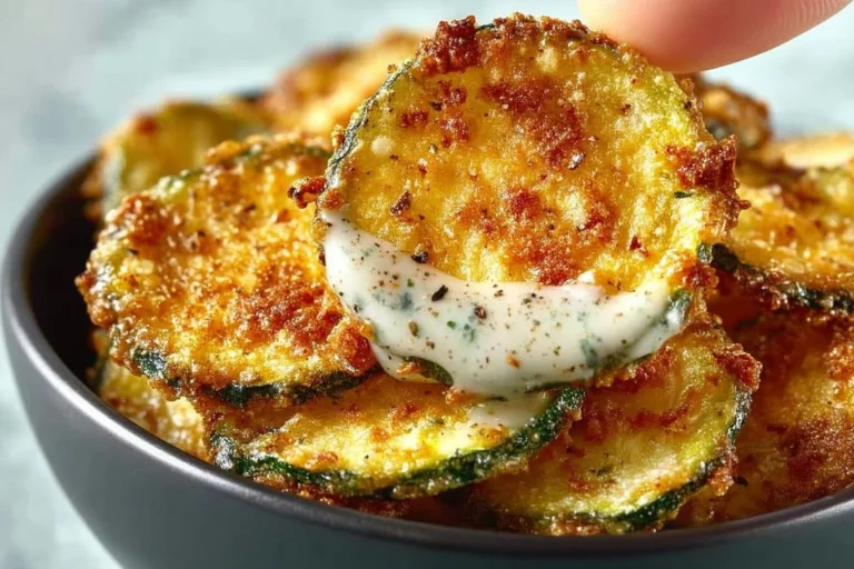 Healthy air fryer zucchini chips served in a bowl