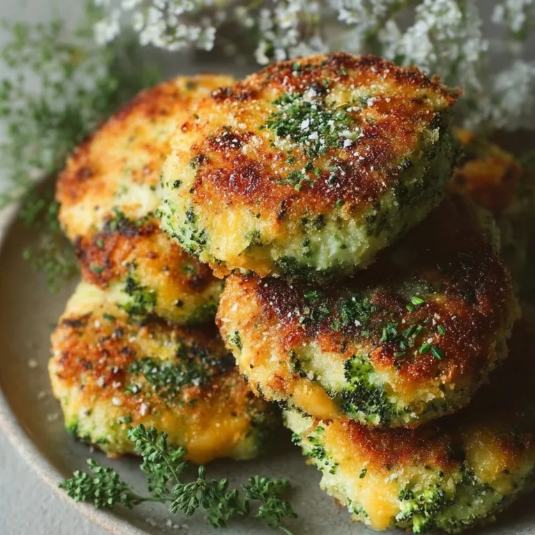 Golden Broccoli Cheese Patties served on a plate with dipping sauce