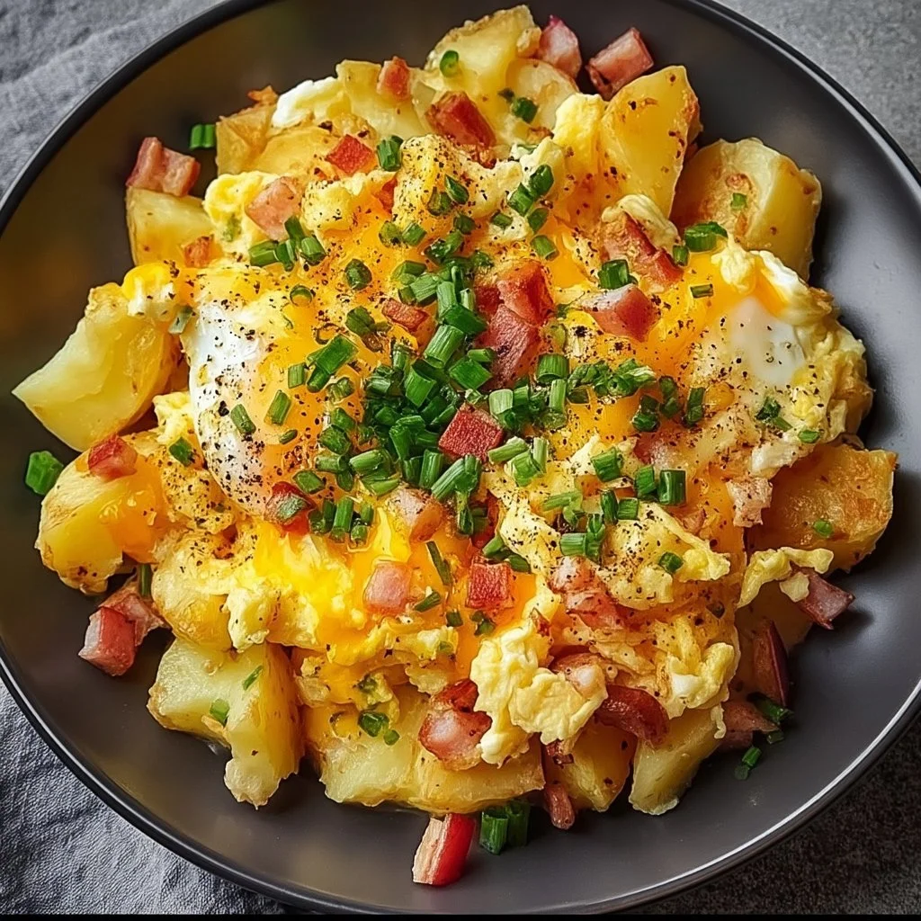 Cheesy Potato Egg Scramble