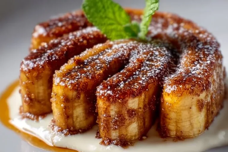 Deliciously made Cinnamon Banana Dessert with ripe bananas and a cinnamon sprinkle