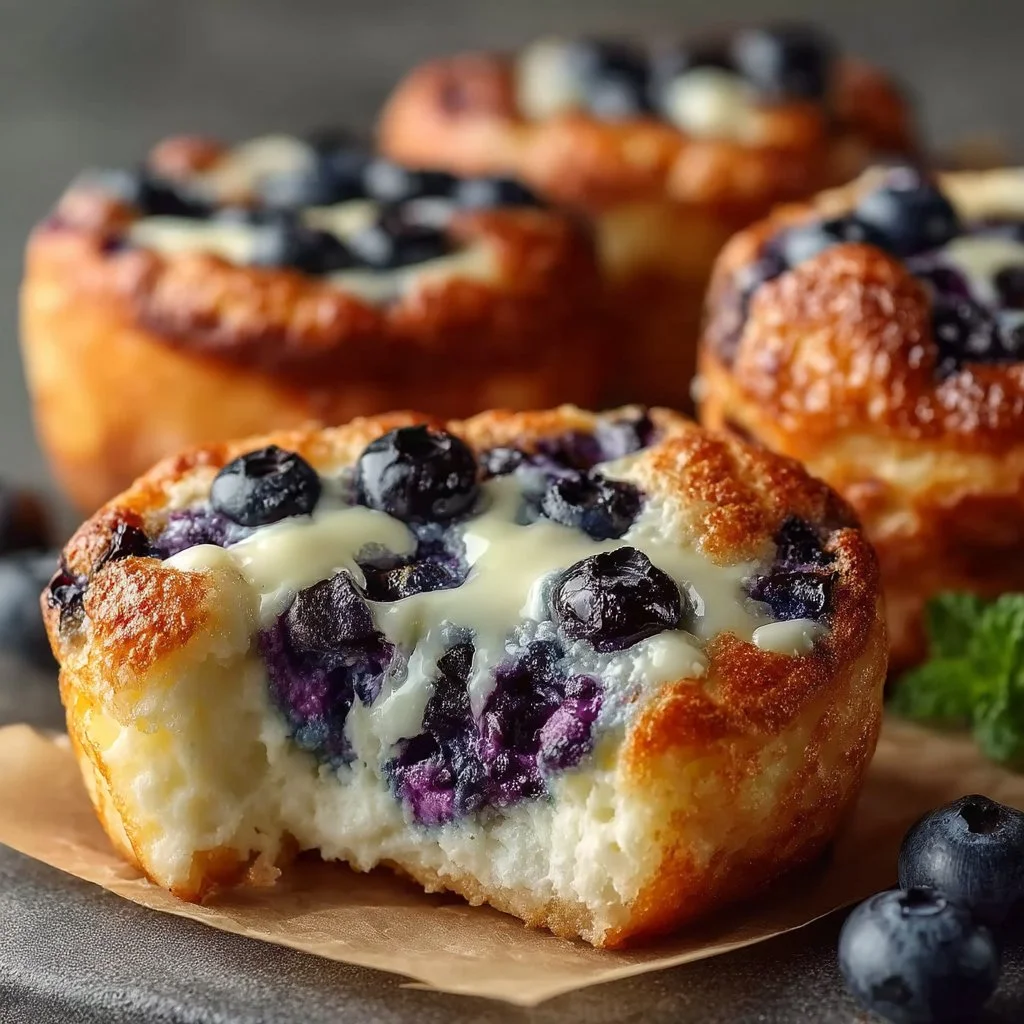 Cottage cheese blueberry cloud bread recipe with fresh blueberries.