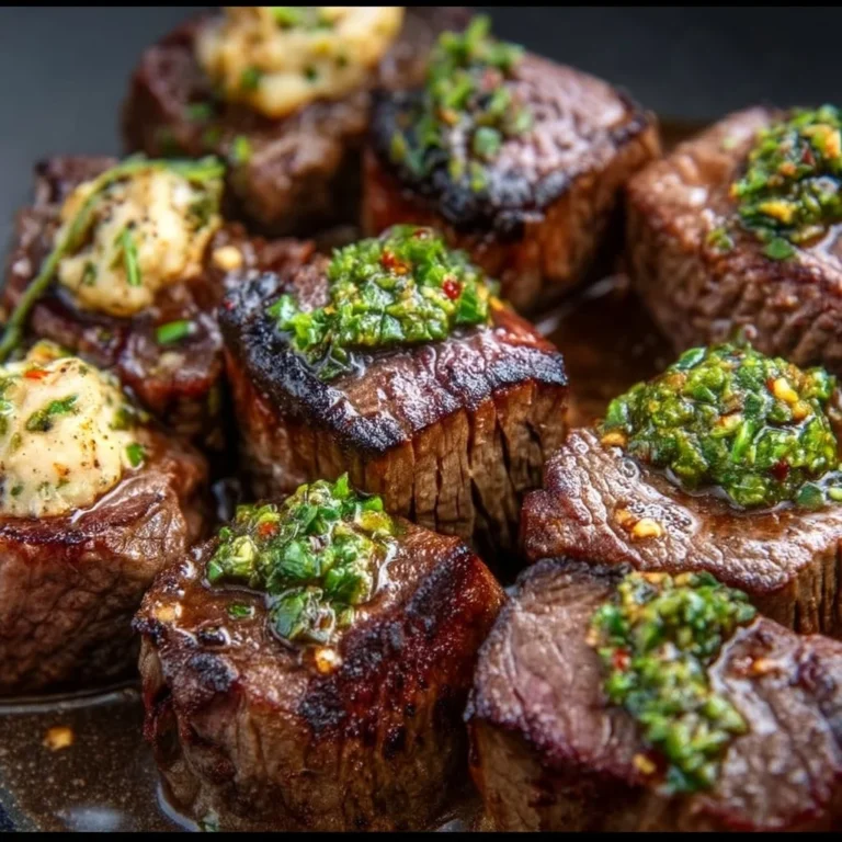 Delicious Cowboy Butter Steak Bites served with herbs and spices