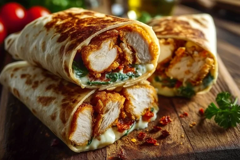 Crispy air-fried chicken and mozzarella wrap served on a plate