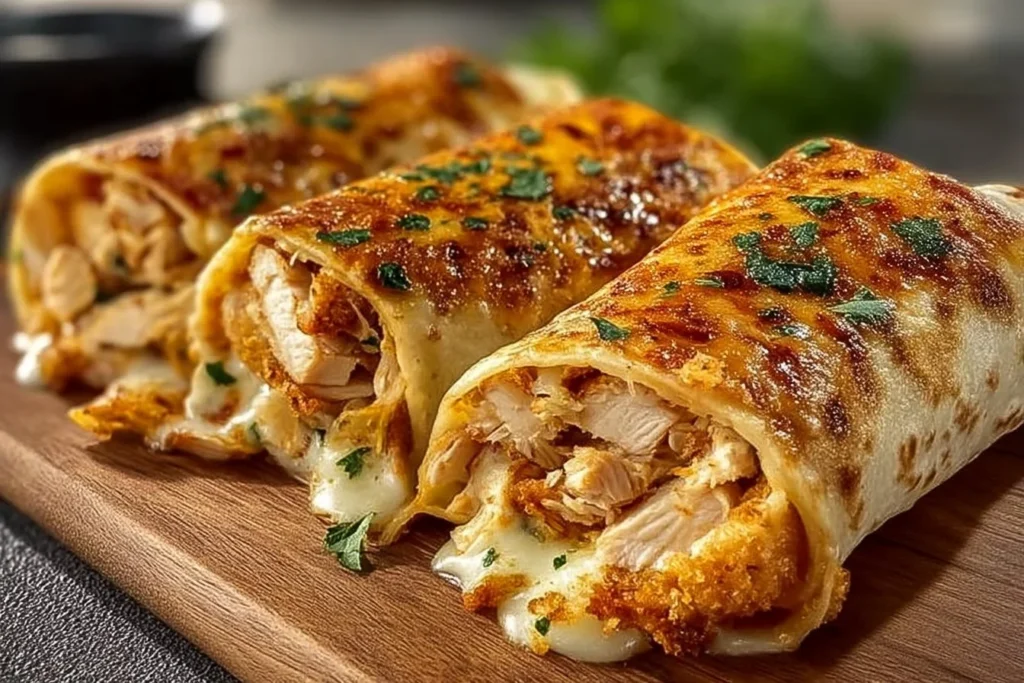 Crispy air fryer chicken wrapped with mozzarella in a tortilla