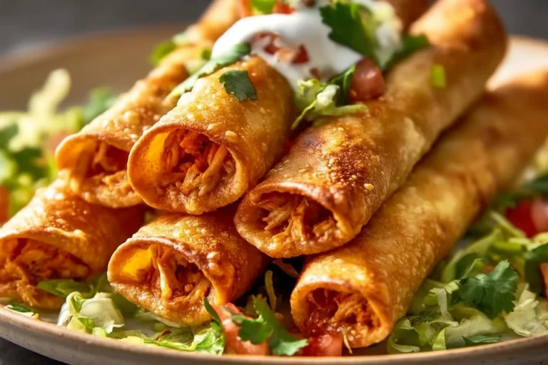 Crispy air fryer chicken taquitos served with salsa and guacamole