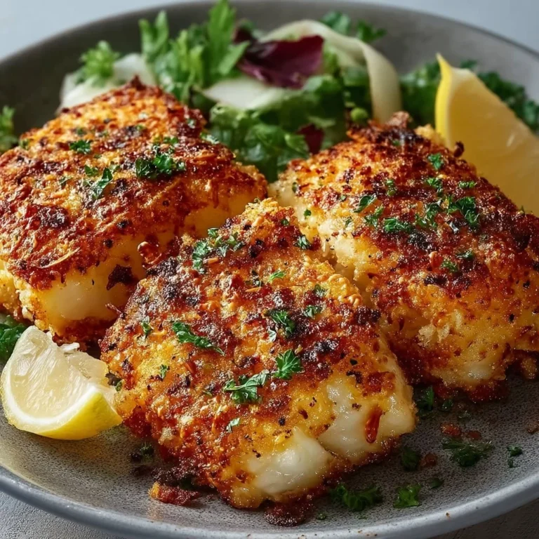 Crispy air fryer Parmesan crusted cod fillets served on a plate