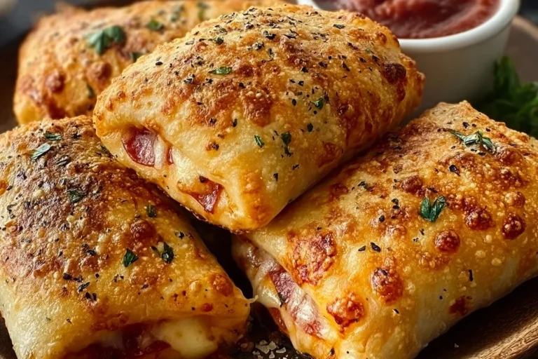 Crispy air fryer pizza rolls served on a plate
