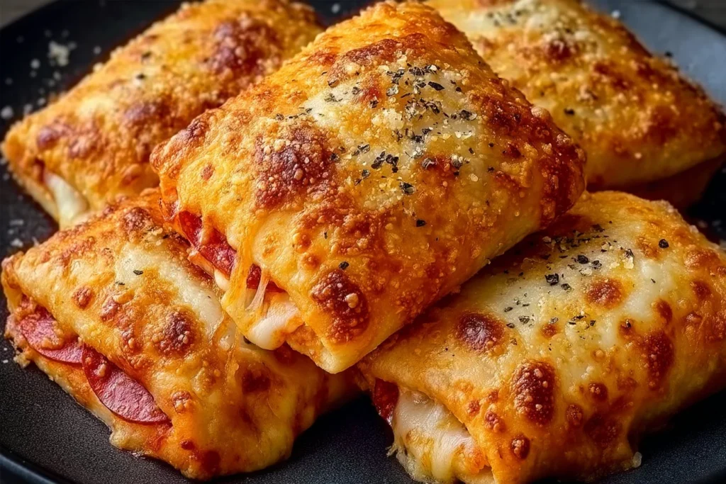 Crispy air fryer pizza rolls served on a plate