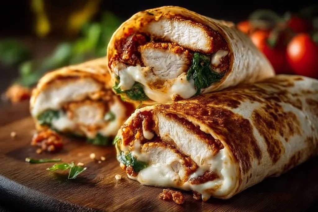 Crispy Chicken and Mozzarella Wrap served with fresh ingredients