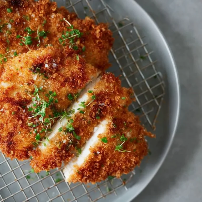 Crispy panko crusted chicken breasts served with a side of vegetables