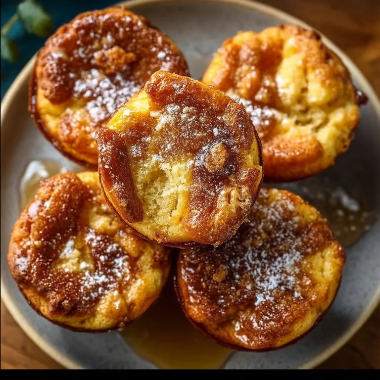 Freshly baked French Toast Muffins displayed on a wooden table