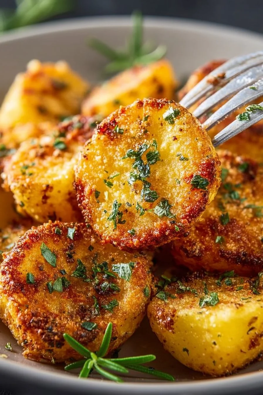 Golden Air Fryer Parmesan Crusted Potatoes
