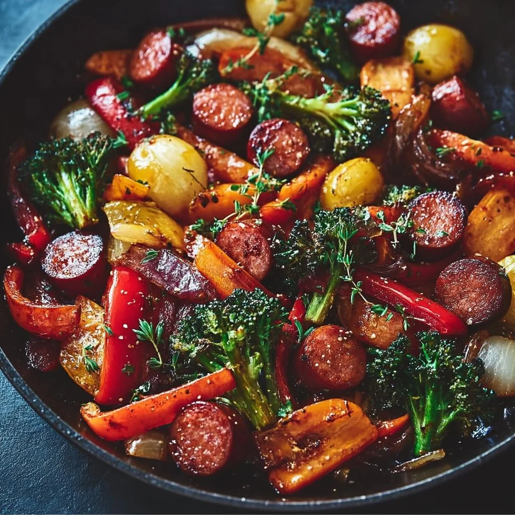 Honey Garlic Kielbasa Sheet Pan Dinner