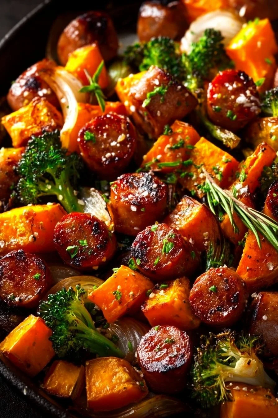 Honey Garlic Sausage and Sweet Potato Sheet Pan Dinner