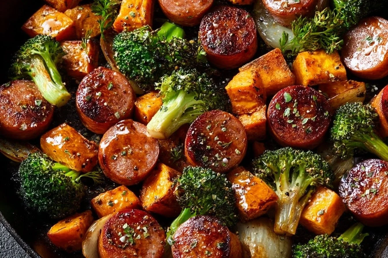 Honey Garlic Sausage and Sweet Potato Sheet Pan Dinner