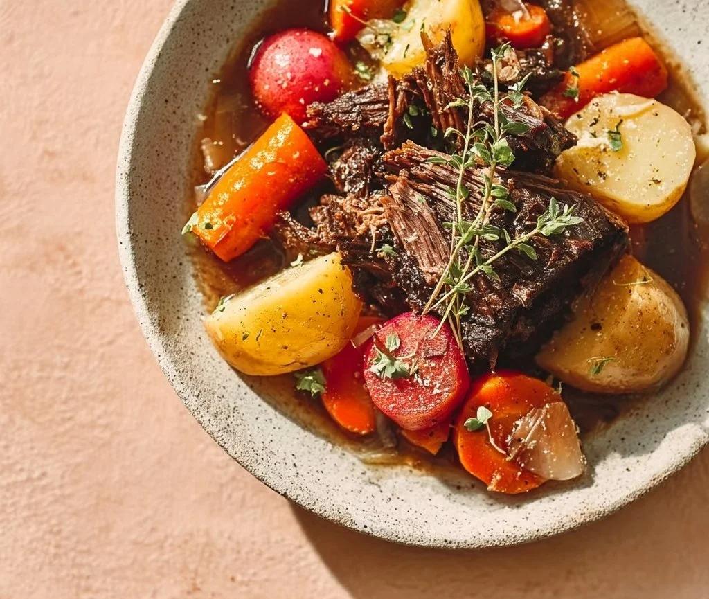 Delicious Instant Pot pot roast served with vegetables and gravy