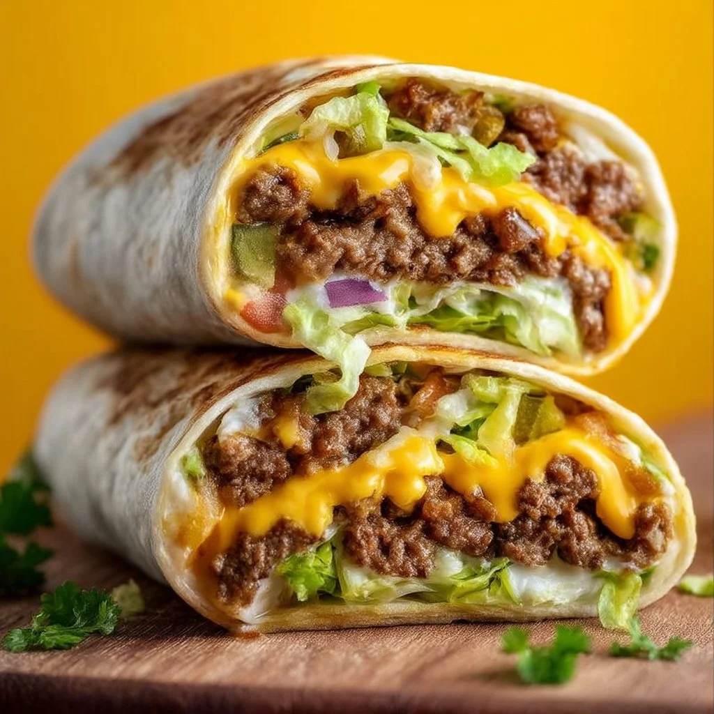 Healthy homemade Big Mac Wraps served with fresh ingredients