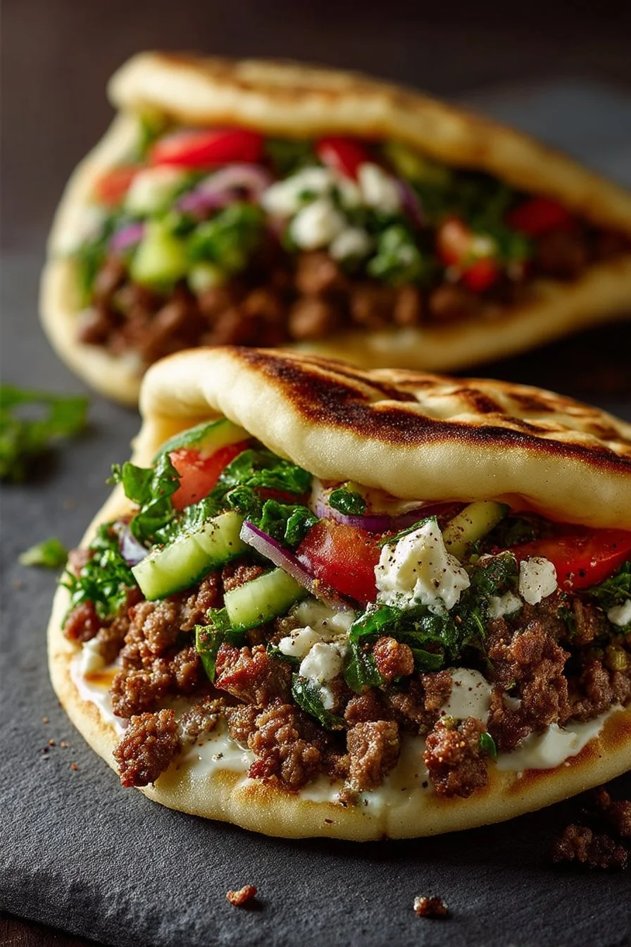 Mediterranean Ground Beef Pita Pockets