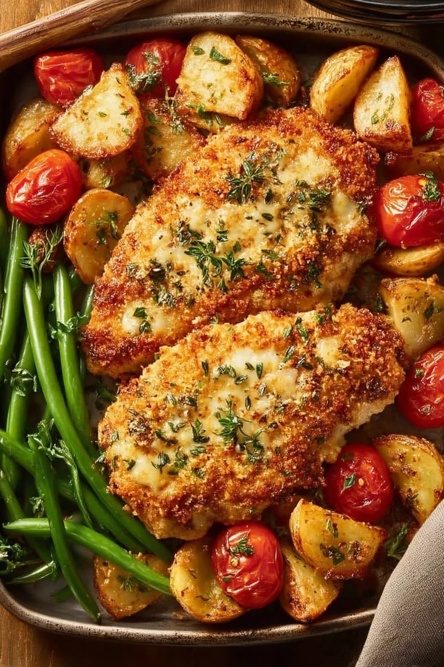 Parmesan Crusted Chicken Sheet Pan Dinner