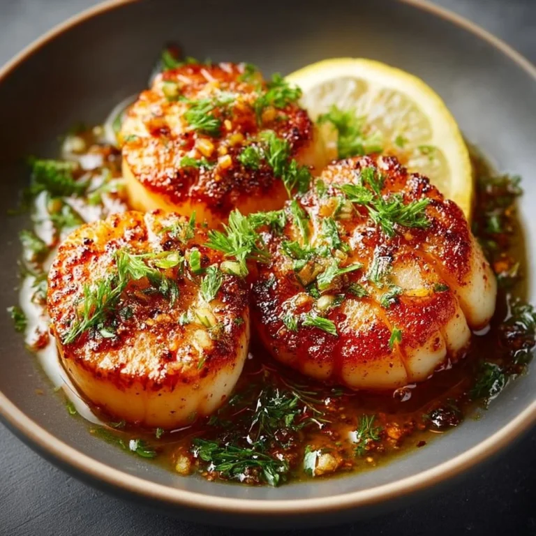 Delicious air fryer scallops plated with herbs and lemon