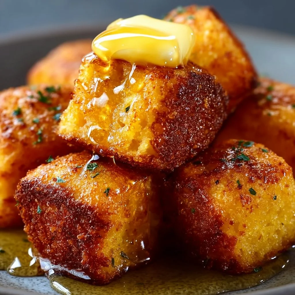 Southern-style honey butter cornbread poppers served in a rustic dish