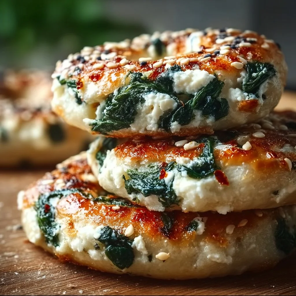 Spinach Cottage Cheese Flat Bagels