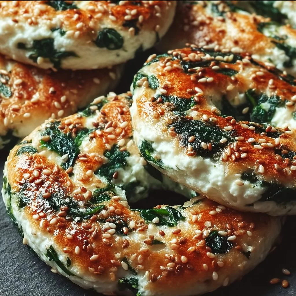 Spinach Cottage Cheese Flat Bagels