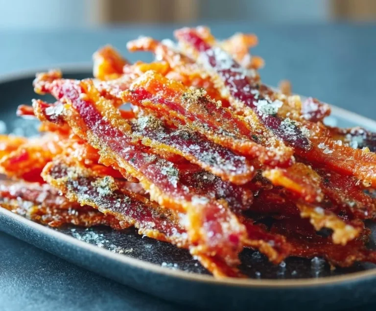 Air Fryer Carrot Bacon recipe featuring crispy, delicious plant-based bacon strips