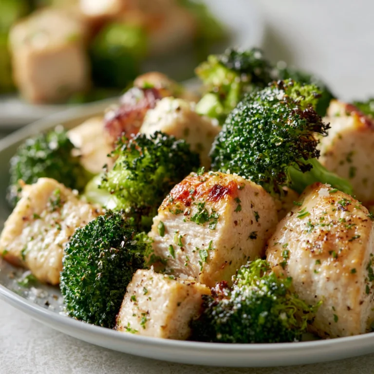 Crispy air fryer chicken bites served with fresh broccoli
