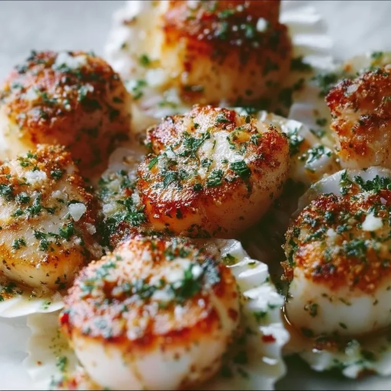 Air fryer sea scallops cooked to perfection, served on a plate