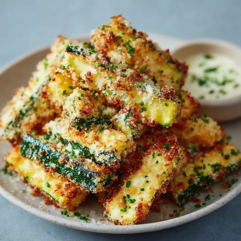 Crispy air fryer zucchini fries served with dipping sauce