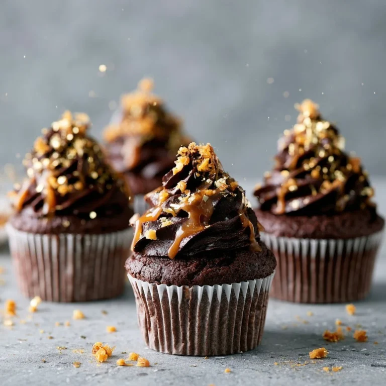 Delicious chocolate caramel cupcakes topped with creamy caramel frosting.