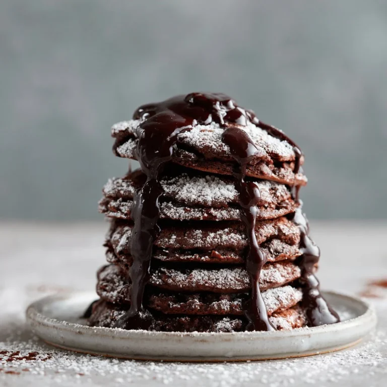 Delicious chocolate pancakes topped with rich chocolate drizzle