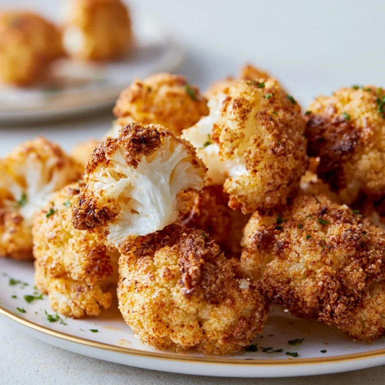Crispy air fryer cauliflower garnished with herbs and spices