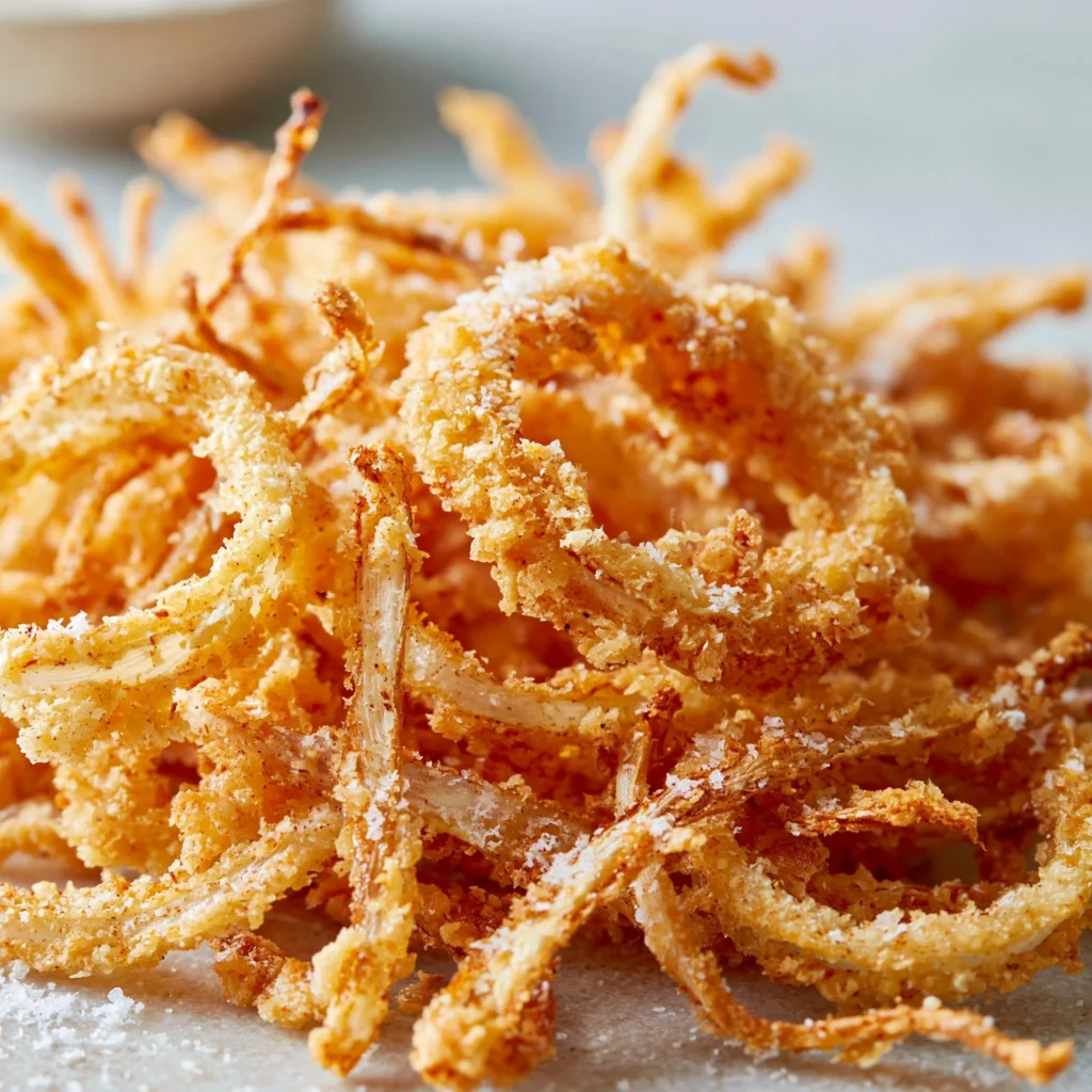 Crispy air fryer onions served as a snack in a stylish bowl