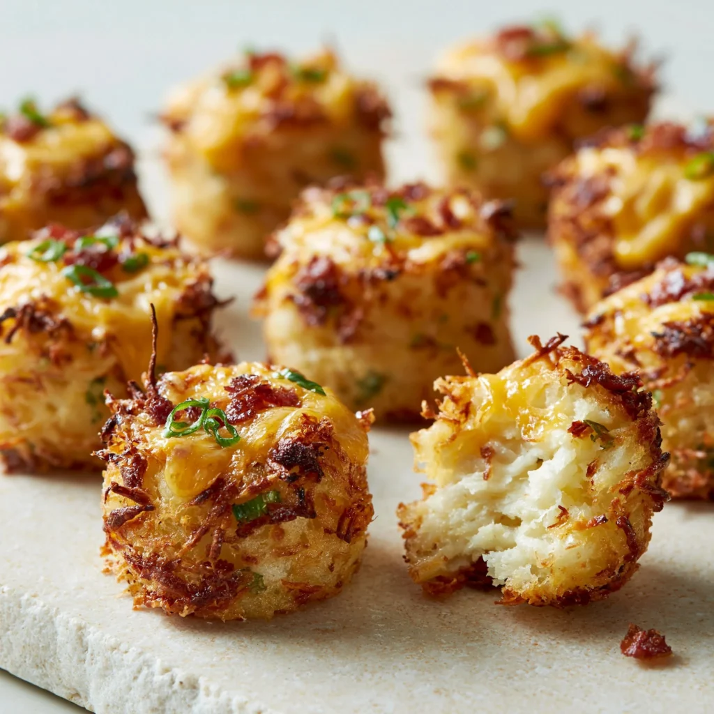 Crispy loaded hashbrown bites served on a plate