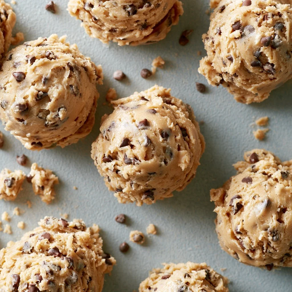 Bowl of tasty edible cookie dough ready to enjoy, safe to eat raw.