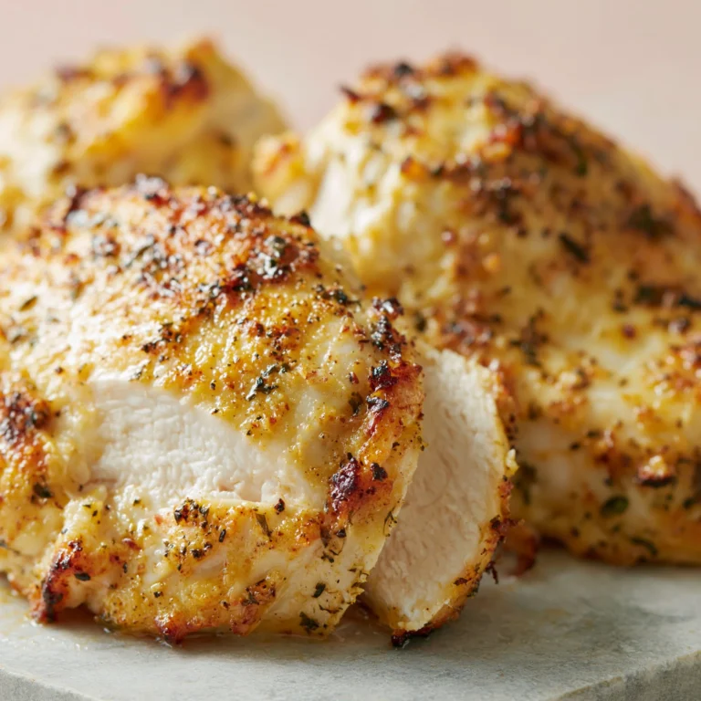 Juicy air fryer chicken breast cooked to perfection with crispy outside and tender inside