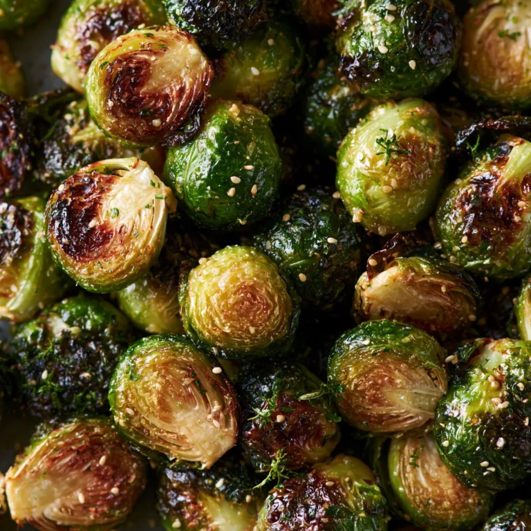 Plate of Honey Garlic Brussels Sprouts garnished and served hot