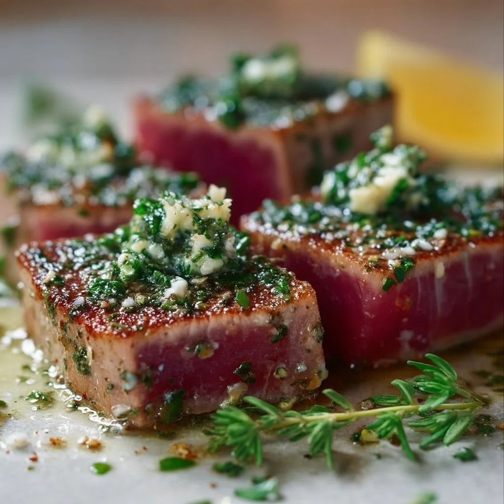 Seared Tuna Steaks with Garlic Herb Butter