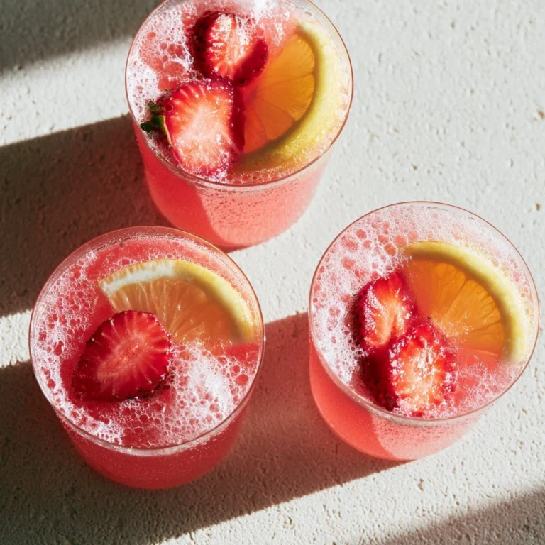 Refreshing Strawberry Brazilian Lemonade in a glass with strawberries